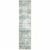 Photo of Grey Blue And Ivory Oriental Power Loom Stain Resistant Runner Rug