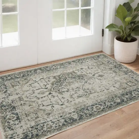 Blue and Gray Oriental Power Loom Area Rug Photo 1