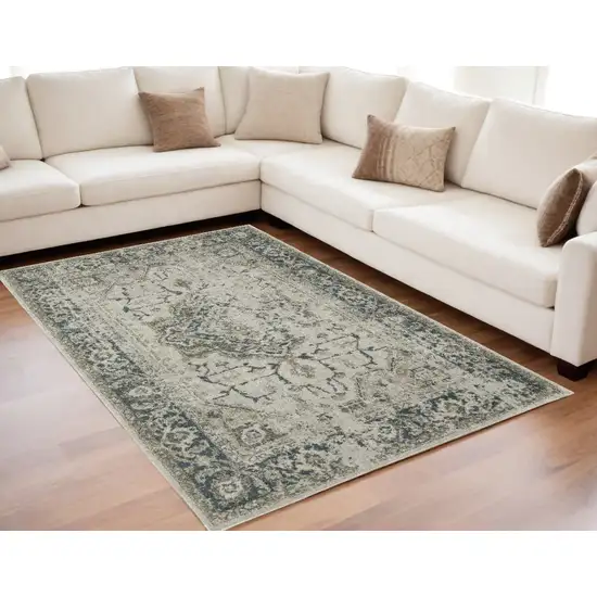 Blue and Gray Oriental Power Loom Area Rug Photo 1