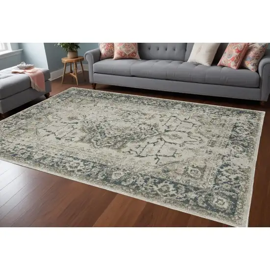 Blue and Gray Oriental Power Loom Area Rug Photo 1