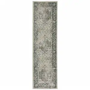 Photo of Grey Blue And Teal Oriental Power Loom Stain Resistant Runner Rug