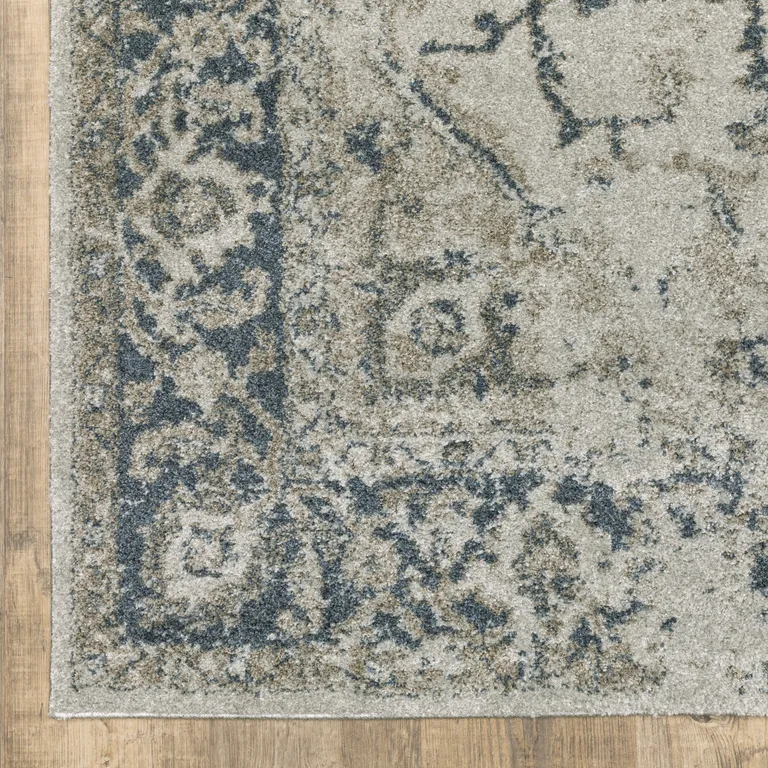 Grey Blue And Teal Oriental Power Loom Stain Resistant Runner Rug Photo 2