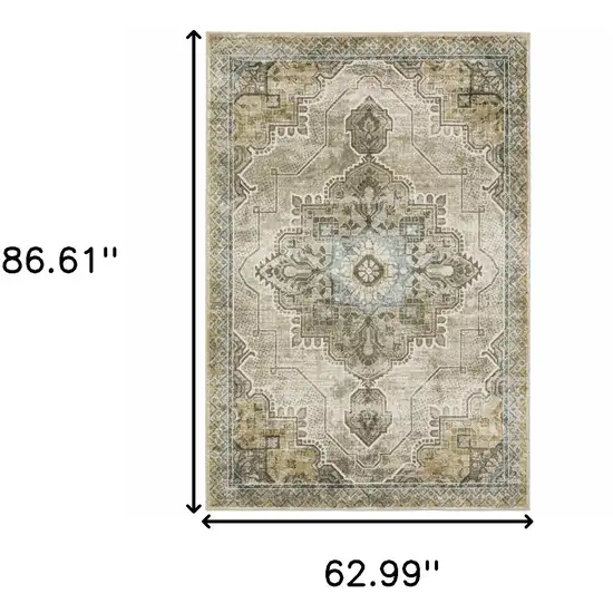 Grey Blue Beige And Gold Oriental Power Loom Stain Resistant Area Rug Photo 10