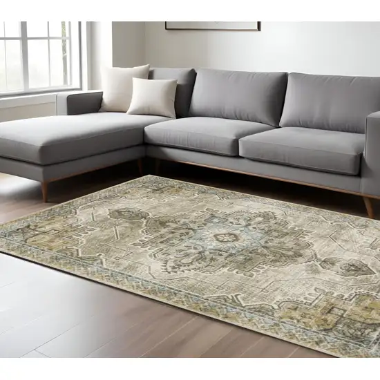 8' X 10' Grey Blue Beige And Gold Oriental Power Loom Stain Resistant Area Rug Photo 1