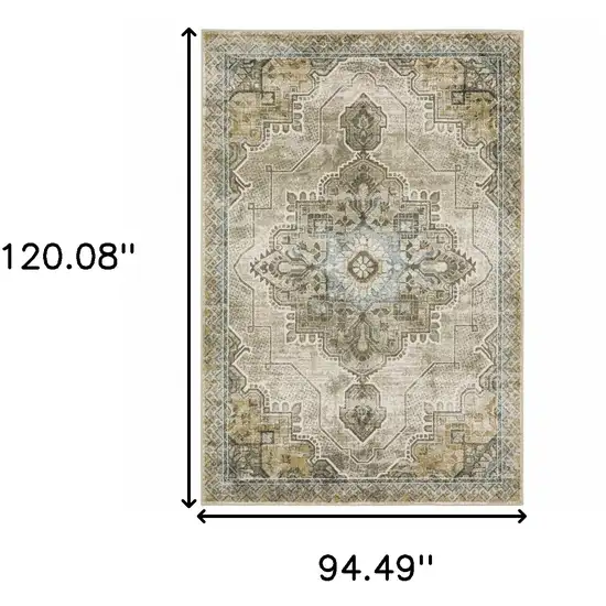 Grey Blue Beige And Gold Oriental Power Loom Stain Resistant Area Rug Photo 10