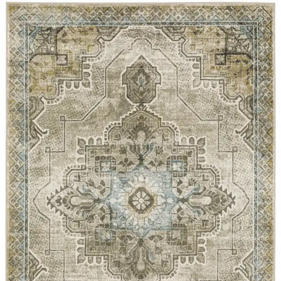 Grey Blue Beige And Gold Oriental Power Loom Stain Resistant Area Rug Photo 5