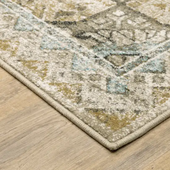 Grey Blue Beige And Gold Oriental Power Loom Stain Resistant Runner Rug Photo 4