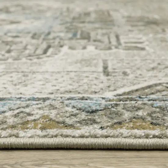 Grey Blue Beige And Gold Oriental Power Loom Stain Resistant Runner Rug Photo 8