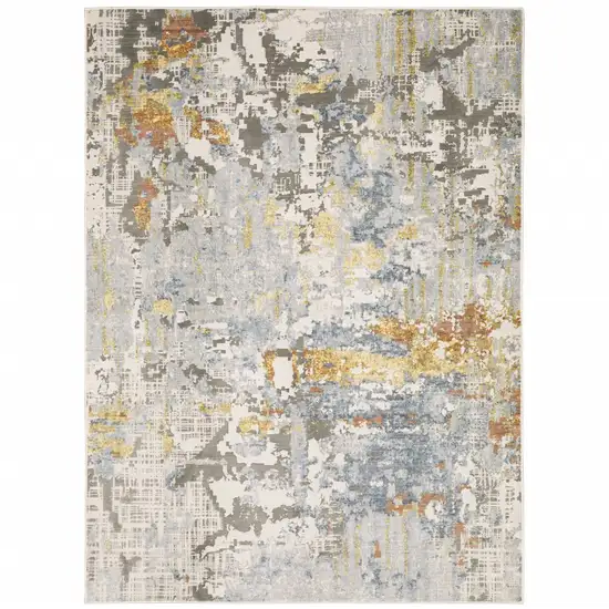 Grey Blue Beige Gold And Rust Abstract Power Loom Stain Resistant Area Rug Photo 1