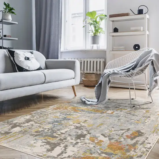 Grey Blue Beige Gold And Rust Abstract Power Loom Stain Resistant Area Rug Photo 7