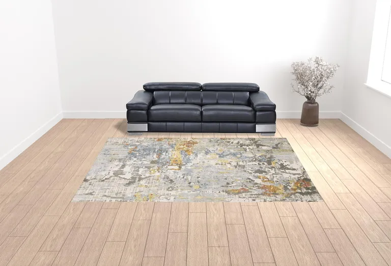 Grey Blue Beige Gold And Rust Abstract Power Loom Stain Resistant Area Rug Photo 2