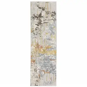 Photo of Grey Blue Beige Gold And Rust Abstract Power Loom Stain Resistant Runner Rug