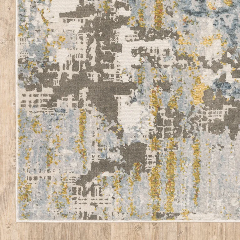 Grey Blue Beige Gold And Rust Abstract Power Loom Stain Resistant Runner Rug Photo 3