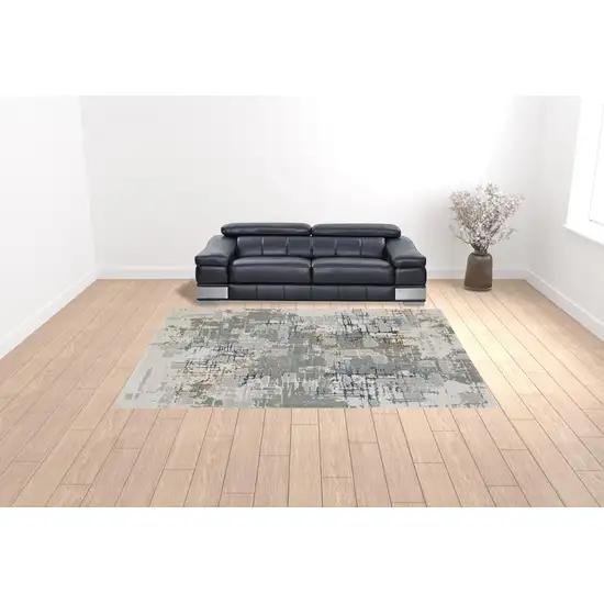 Grey Blue Brown Ivory And Deep Blue Abstract Power Loom Stain Resistant Area Rug Photo 2