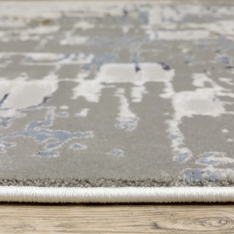 Grey Blue Brown Ivory And Deep Blue Abstract Power Loom Stain Resistant Area Rug Photo 4