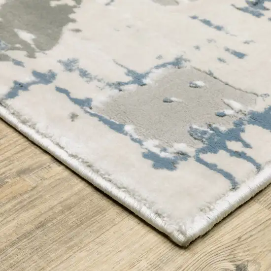 Grey Blue Brown Ivory And Deep Blue Abstract Power Loom Stain Resistant Runner Rug Photo 3