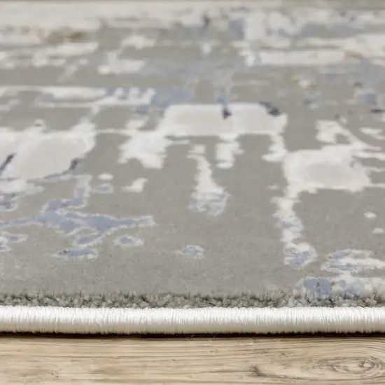 Grey Blue Brown Ivory And Deep Blue Abstract Power Loom Stain Resistant Runner Rug Photo 4