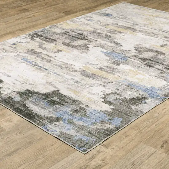 Grey Blue Charcoal Ivory Yellow Beige And Tan Abstract Printed Stain Resistant Non Skid Area Rug Photo 6