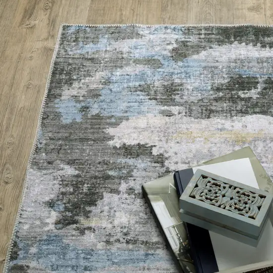 Grey Blue Charcoal Ivory Yellow Beige And Tan Abstract Printed Stain Resistant Non Skid Area Rug Photo 7