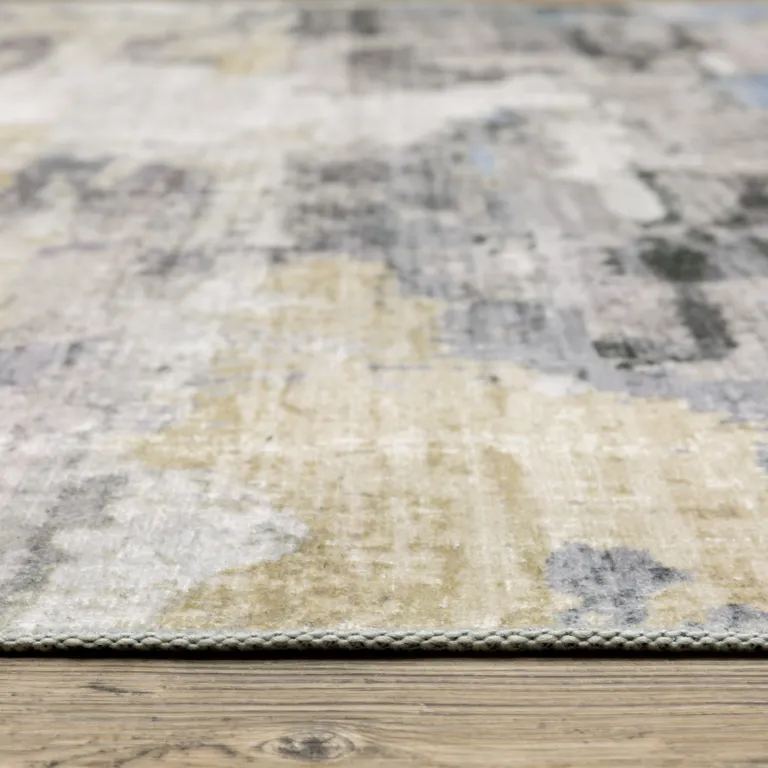 Grey Blue Charcoal Ivory Yellow Beige And Tan Abstract Printed Stain Resistant Non Skid Area Rug Photo 5