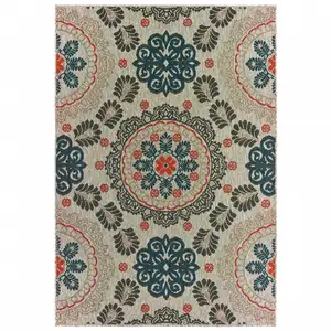 Photo of Grey Blue Floral Indoor Outdoor Area Rug