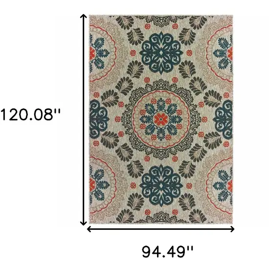 Grey Blue Floral Indoor Outdoor Area Rug Photo 6