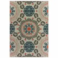 Photo of Grey Blue Floral Indoor Outdoor Area Rug