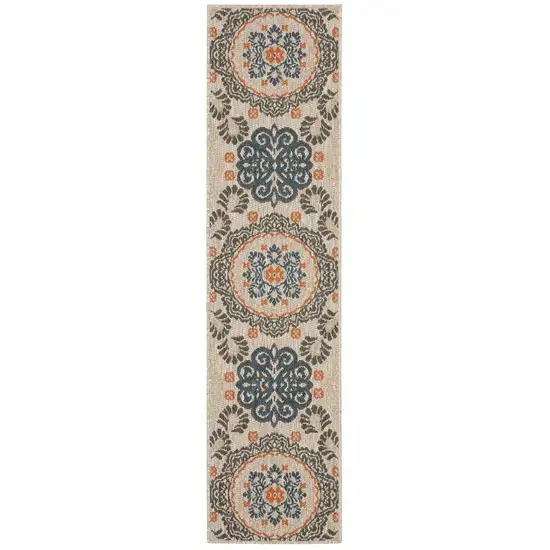 Grey Blue  Floral Indoor Outdoor Runner Rug Photo 5