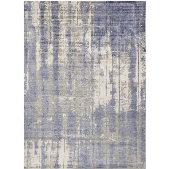 Grey Blue Hand Loomed Abstract Brushstroke Indoor Area Rug Photo 2