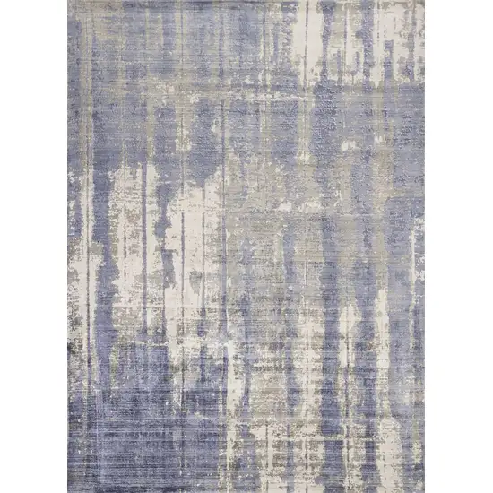 Grey Blue Hand Loomed Abstract Brushstroke Indoor Area Rug Photo 1