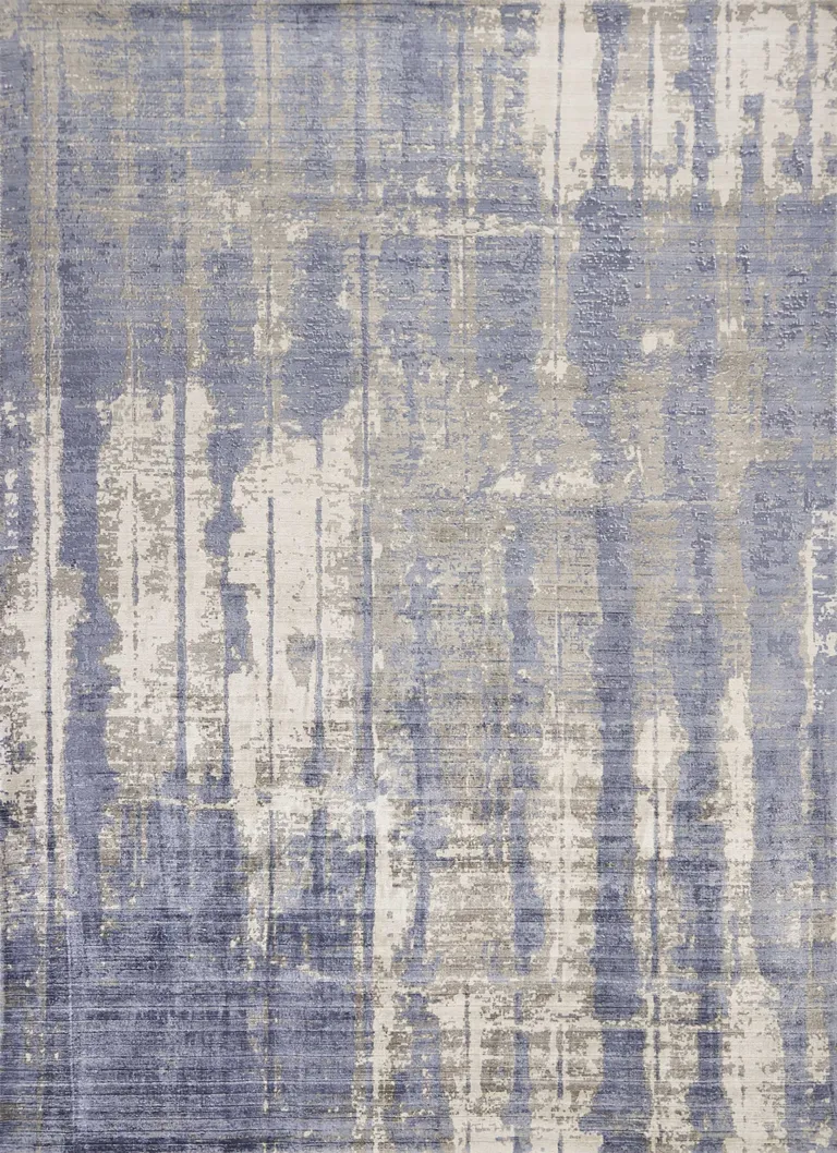 Grey Blue Hand Loomed Abstract Brushstroke Indoor Area Rug Photo 1