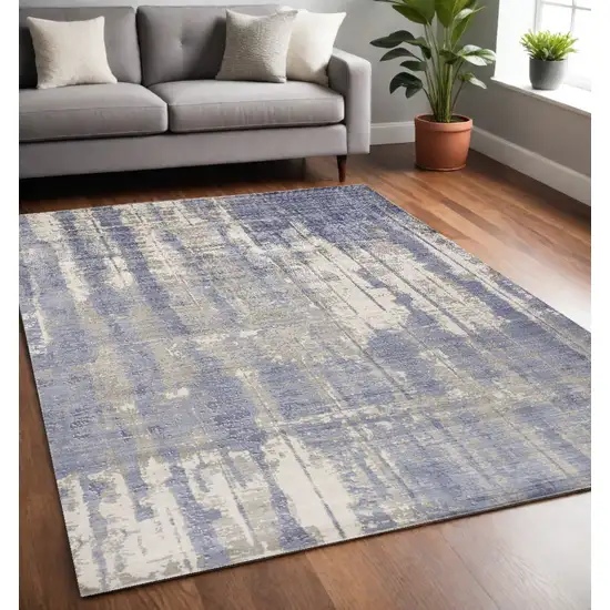 Grey Blue Hand Loomed Abstract Brushstroke Indoor Area Rug Photo 1