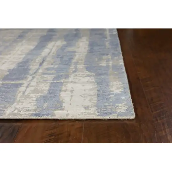 Grey Blue Hand Loomed Abstract Brushstroke Indoor Area Rug Photo 4