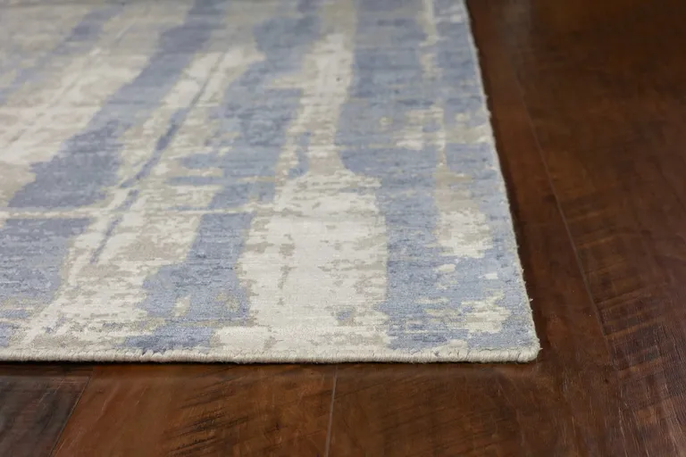 Grey Blue Hand Loomed Abstract Brushstroke Indoor Area Rug Photo 4