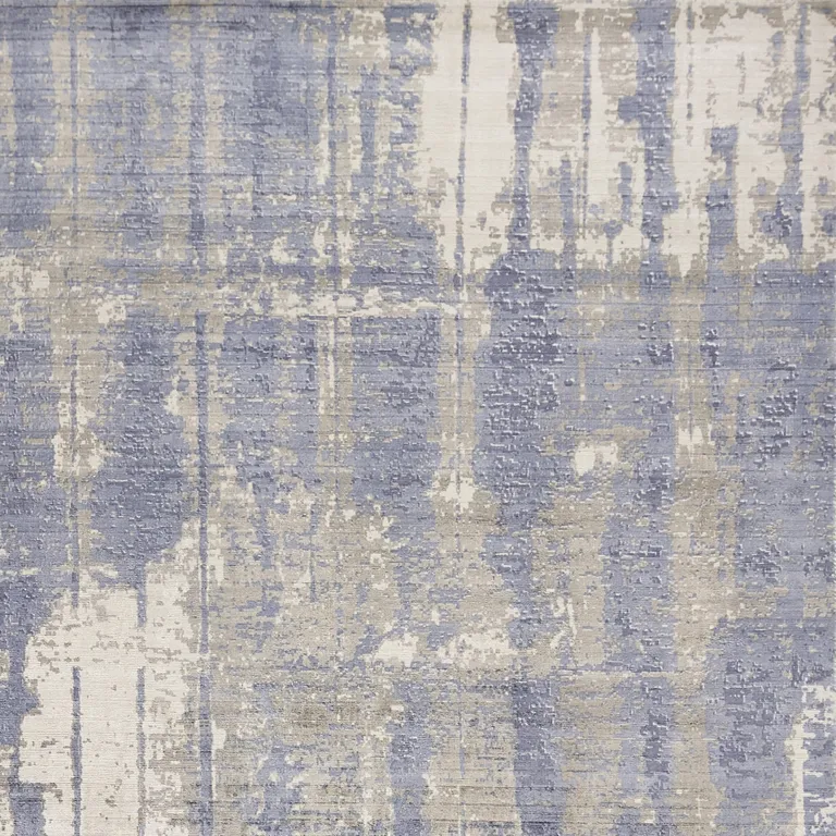 Grey Blue Hand Loomed Abstract Brushstroke Indoor Area Rug Photo 3