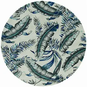 Photo of Grey Blue Hand Tufted Tropical Leaves Indoor Area Rug