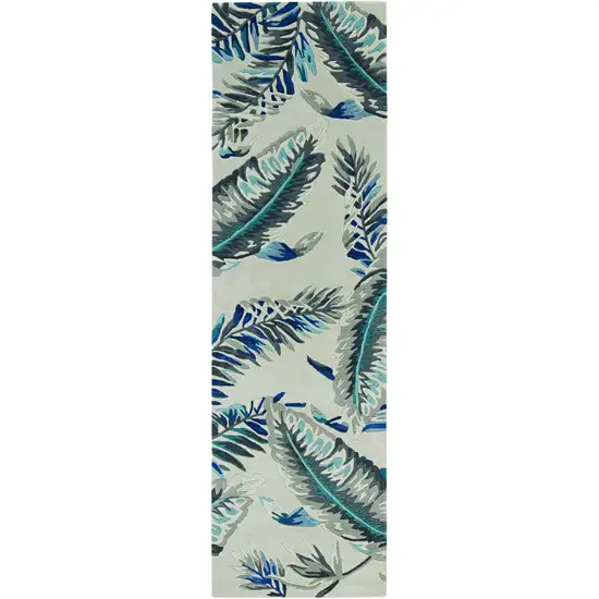 Grey Blue Hand Tufted Tropical Leaves Indoor Area Rug Photo 2