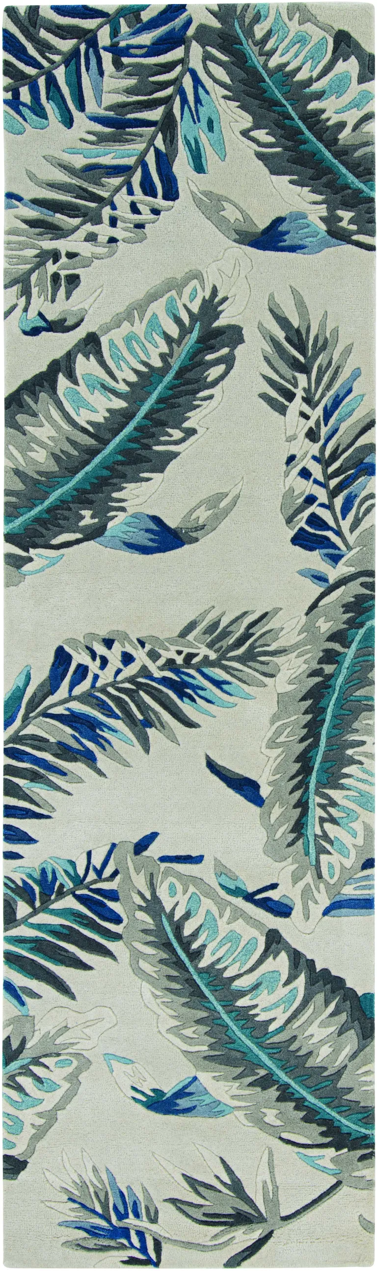 Grey Blue Hand Tufted Tropical Leaves Indoor Area Rug Photo 2