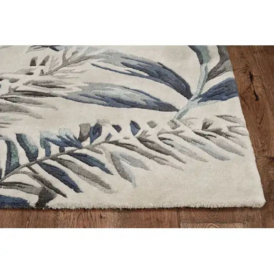 Grey Blue Hand Tufted Tropical Leaves Indoor Runner Rug Photo 4