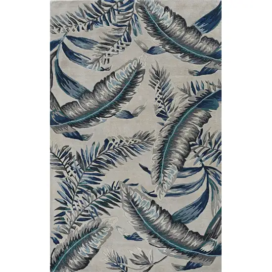 Grey Blue Hand Tufted Tropical Leaves Indoor Runner Rug Photo 3