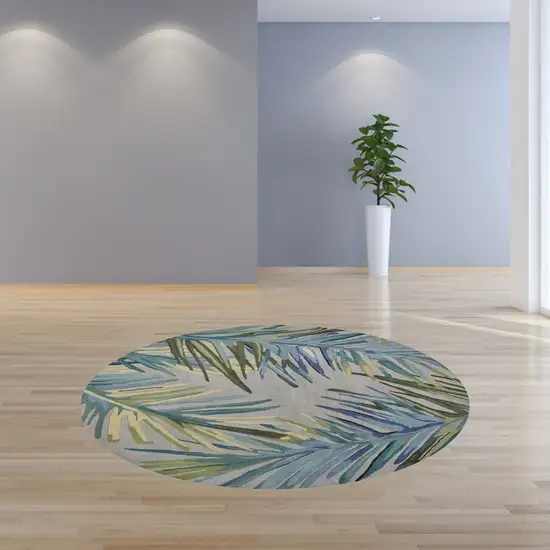 Grey Blue Hand Tufted Tropical Palms Indoor Area Rug Photo 4