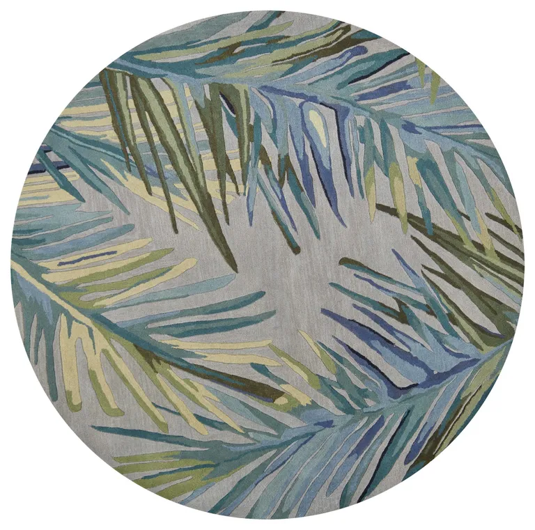 Grey Blue Hand Tufted Tropical Palms Indoor Area Rug Photo 1