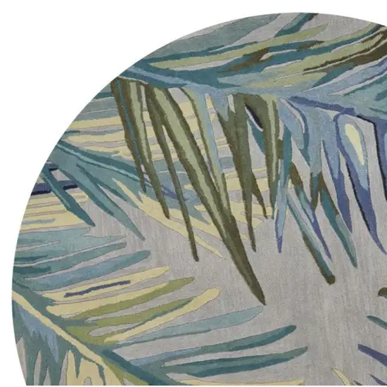 Grey Blue Hand Tufted Tropical Palms Indoor Area Rug Photo 2