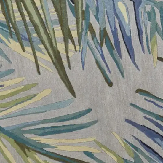 Grey Blue Hand Tufted Tropical Palms Indoor Area Rug Photo 3