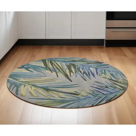 6' Blue and Gray Round Wool Hand Tufted Area Rug Photo 1