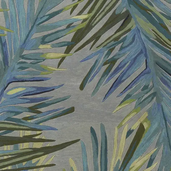 Grey Blue Hand Tufted Tropical Palms Indoor Area Rug Photo 4