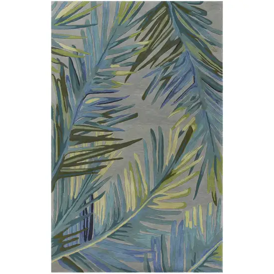 Grey Blue Hand Tufted Tropical Palms Indoor Area Rug Photo 1