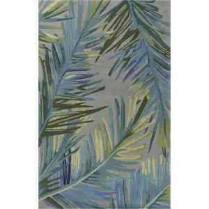 Photo of Grey Blue Hand Tufted Tropical Palms Indoor Area Rug