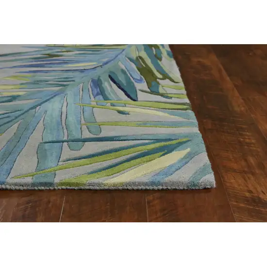 Grey Blue Hand Tufted Tropical Palms Indoor Area Rug Photo 2