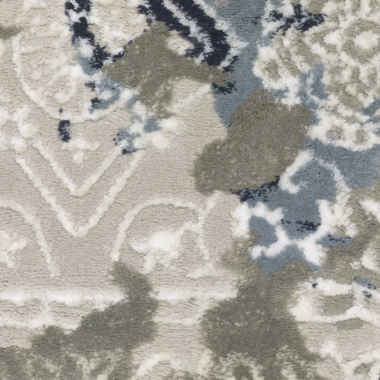 Grey Blue Ivory Brown And Navy Abstract Power Loom Stain Resistant Area Rug Photo 5